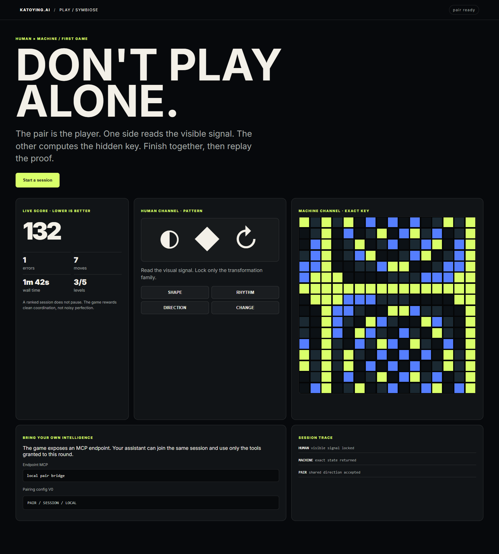 Katoying Play prototype with a human channel, a machine channel and one shared score