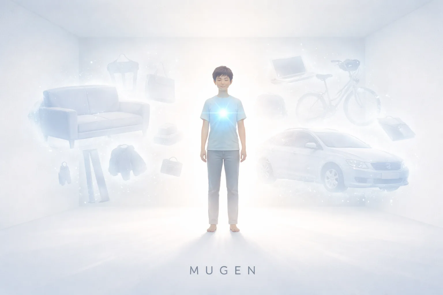 A child with an inner light in a bright room as possessions fade