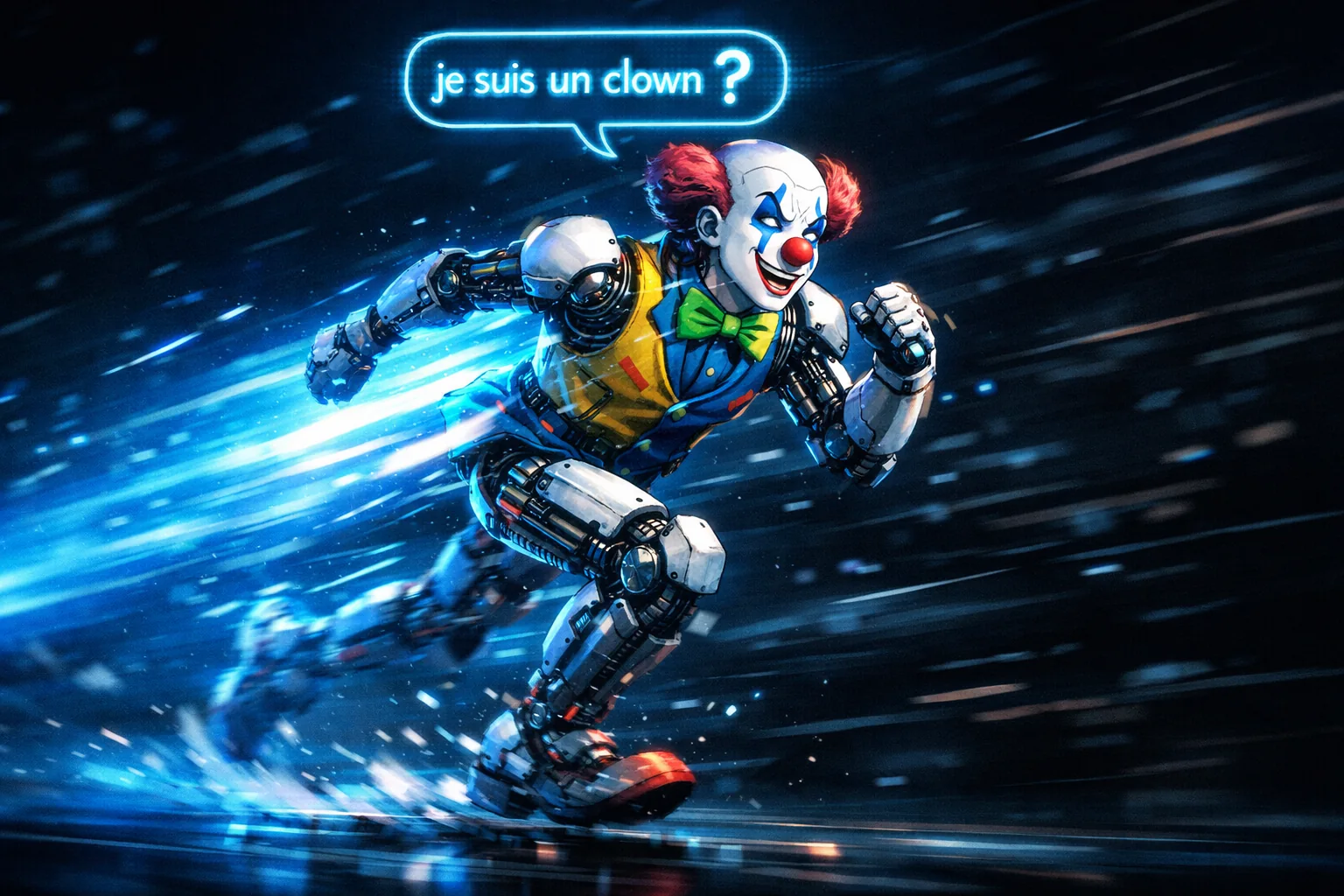 The original MUGEN mechanical clown running through blue light